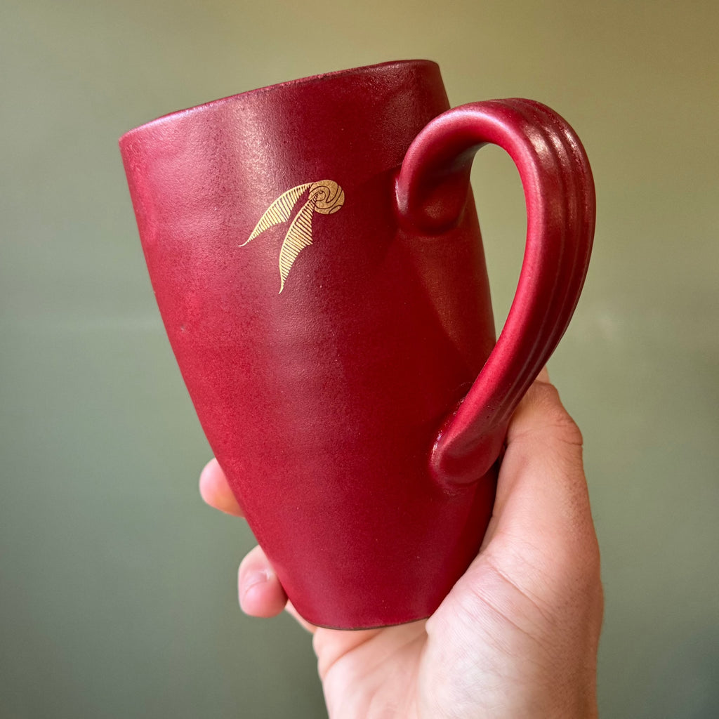 Gryffindor Red Maroon Donovan Pottery Hogwarts House Crest  Stoneware with Gold Illustration Handmade Mug with travel lid