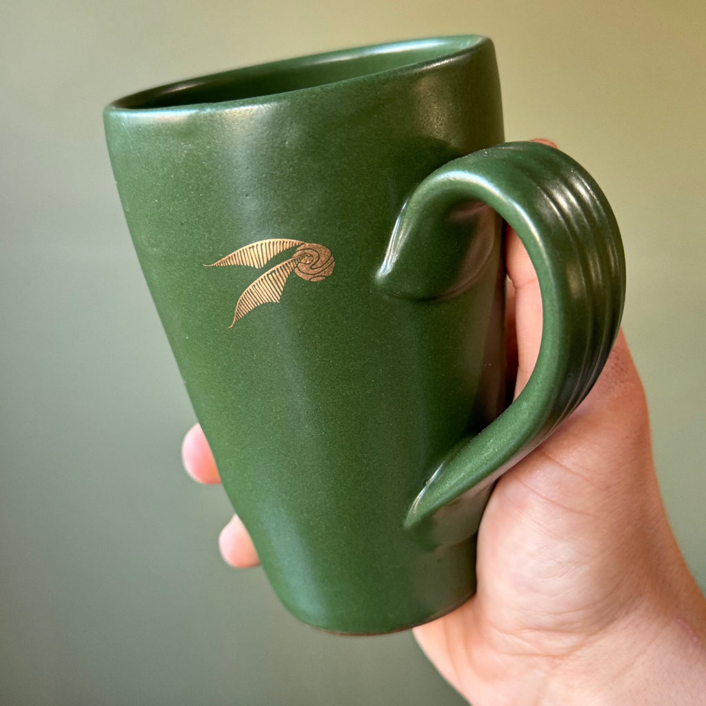 Slytherin Donovan Pottery Hogwarts House Crest  Stoneware with Gold Illustration Handmade Mug