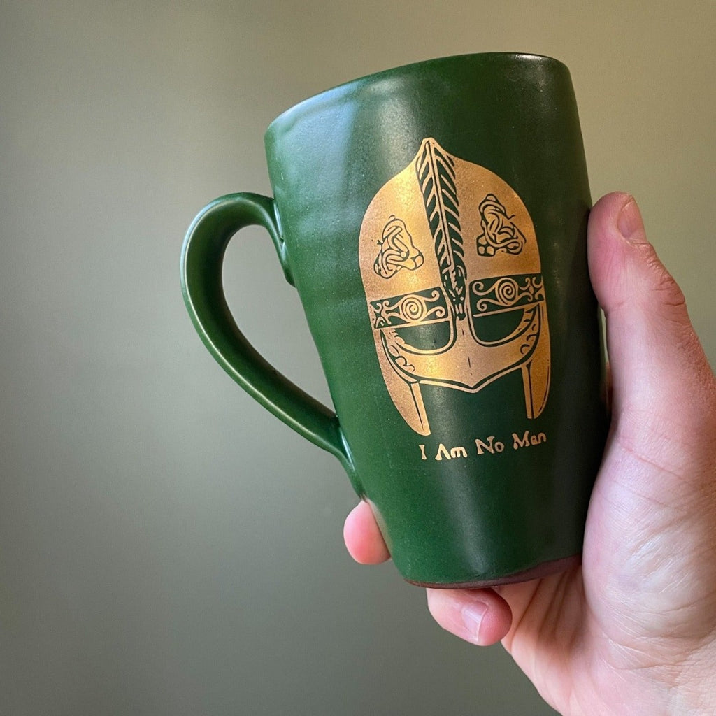 Lord of the Rings Coffee Mug in Black Satin glaze with Gold Ring for Coffee Lovers, Gifts, groomsman gift, book lovers in Satin Green